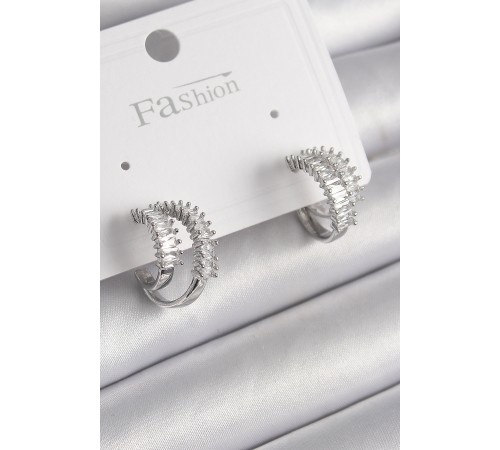 Pirinç Gümüş Renk 2'Li Zirkon Taşlı Halka Model Kadın Küpe - TJ-BKP9976