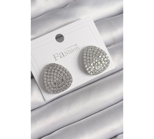 Pirinç Gümüş Renk Zirkon Taşlı Plaka Model Kadın Küpe - TJ-BKP9980