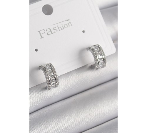 Pirinç Gümüş Renk Zirkon Taşlı Halka Model Kadın Küpe - TJ-BKP9988