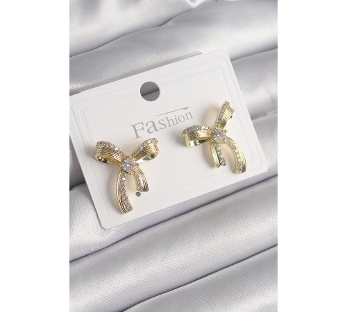 Pirinç Gold Renk Zirkon Taşlı Fiyonk Model Kadın Küpe - TJ-BKP9991
