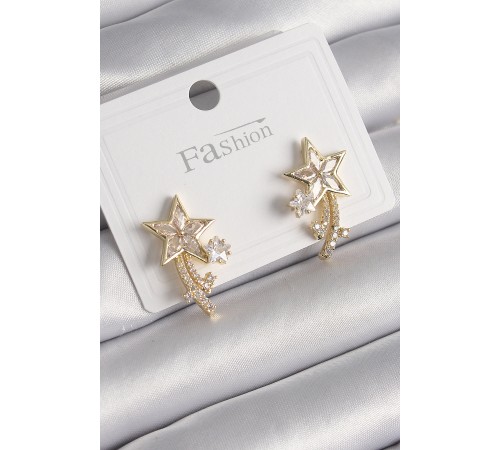 Pirinç Gold Renk Zirkon Taşlı Kuyruklu Yıldız Model Kadın Küpe - TJ-BKP9993