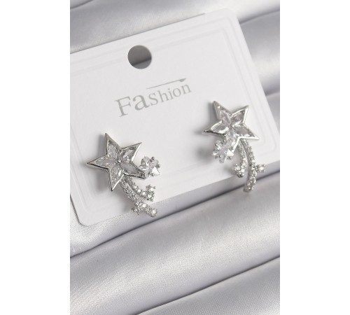 Pirinç Gümüş Renk Zirkon Taşlı Kuyruklu Yıldız Model Kadın Küpe - TJ-BKP9994