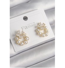 Pirinç Gold Renk İncili Halka Model Zirkon Taşlı Model Kadın Küpe - TJ-BKP9997