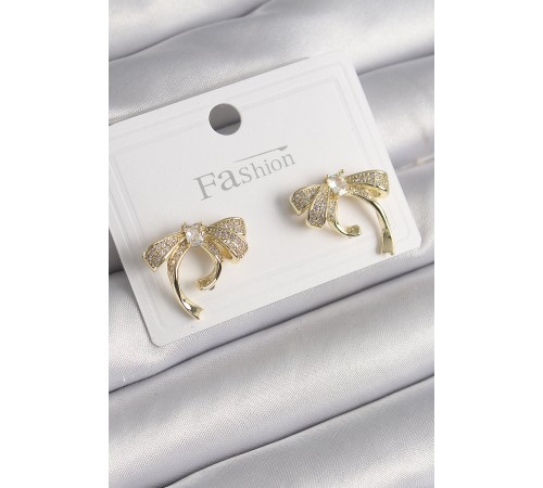 Pirinç Gold Renk Zirkon Taşlı Fiyonk Model Kadın Küpe - TJ-BKP9999