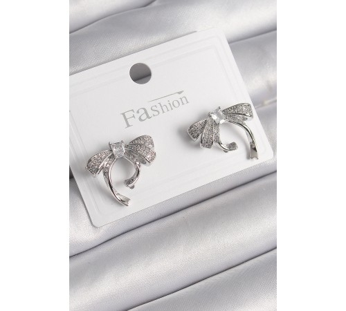 Pirinç Gümüş Renk Zirkon Taşlı Fiyonk Model Kadın Küpe - TJ-BKP10000