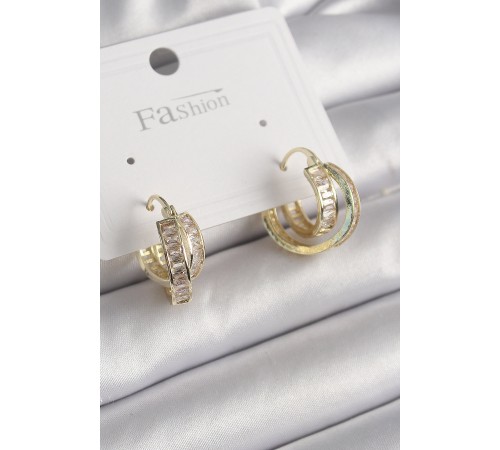 Pirinç Gold Renk Zirkon Taşlı Halka Model Kadın Küpe - TJ-BKP10001