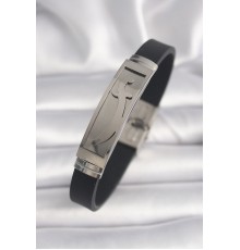 316L Çelik Gümüş Renk Siyah Deri Kordon Zülfikar İşleme Erkek Bileklik - TJ-EB3696