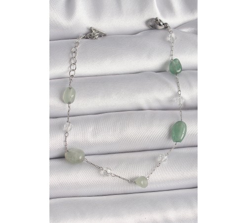 316L Çelik Gümüş Renk Zincir Yeşil Doğal Taş Kadın Bileklik - TJ-BB6594