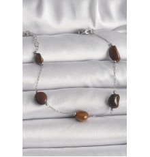 316L Çelik Gümüş Renk Zincir Kahverengi Doğaltaş Model Kadın Bileklik - TJ-BB6596