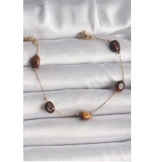 316L Çelik Gold Renk Zincir Kahverengi Doğaltaş Model Kadın Bileklik - TJ-BB6597