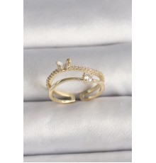 Pirinç Gold Renk Zirkon Taş Detaylı Figür Ayarlanabilir Yüzük - TJ-BYK3527