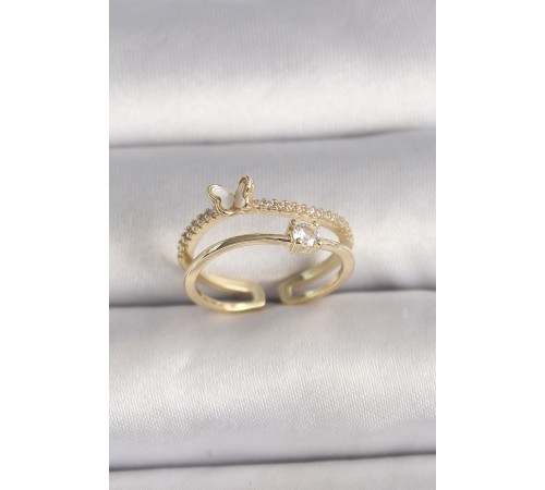 Pirinç Gold Renk Zirkon Taş Detaylı Figür Ayarlanabilir Yüzük - TJ-BYK3527