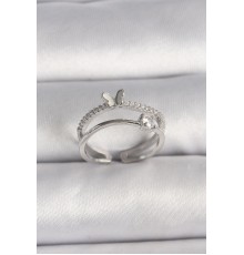 Pirinç Gümüş Renk Zirkon Taşlı Figürlü Ayarlanabilir Yüzük - TJ-BYK3528