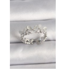 Pirinç Gümüş Renk Zirkon Taşlı Beyaz Mineli Model Ayarlanabilir Yüzük - TJ-BYK3530