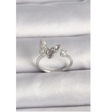 Pirinç Gümüş Renk Zirkon Taşlı Model İnci Detay Ayarlanabilir Yüzük - TJ-BYK3534