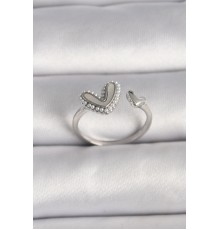 Pirinç Gümüş Renk Beyaz Mineli İnci Detaylı Kalp Model Ayarlanabilir Yüzük - TJ-BYK3536