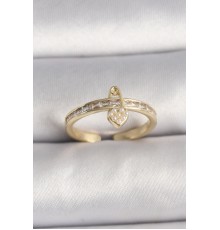 Pirinç Gold Renk Zirkon Taşlı İnci Detay Kilit Kalp Figür Ayarlanabilir Yüzük - TJ-BYK3537