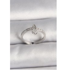 Pirinç Gümüş Renk Zirkon Taşlı İnci Detaylı Kilit Kalp Model Ayarlanabilir Yüzük - TJ-BYK3538