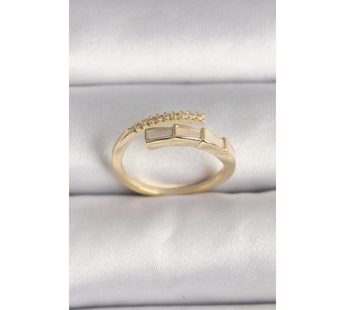 Pirinç Gold Renk Zirkon Taş Detaylı Yılan Model Ayarlanabilir Yüzük - TJ-BYK3539