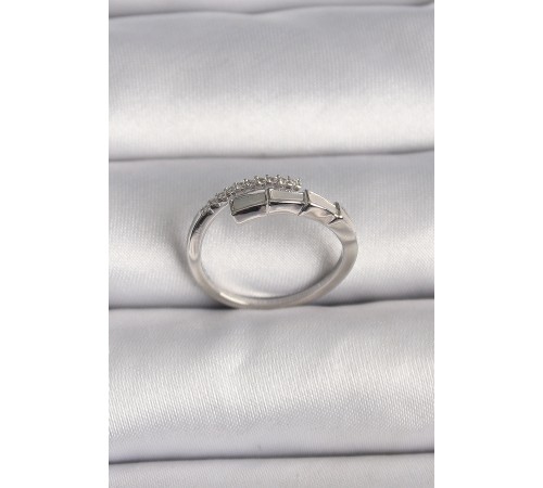 Pirinç Gümüş Renk Zirkon Taşlı Yılan Model Ayarlanabilir Yüzük - TJ-BYK3540