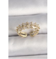 Pirinç Gold Renk Zirkon Taşlı Ayarlanabilir Yüzük - TJ-BYK3543