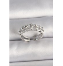 Pirinç Gümüş Renk Zirkon Taşlı Ayarlanabilir Yüzük - TJ-BYK3544