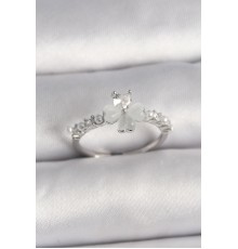 Pirinç Gümüş Renk Zirkon Taşlı Yonca Model İnci Detay Ayarlanabilir Yüzük - TJ-BYK3552