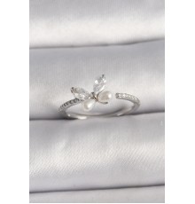 Pirinç Gümüş Renk Zirkon Taşlı Model İnci Detaylı Ayarlanabilir Yüzük - TJ-BYK3558