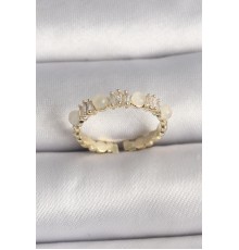 Pirinç Gold Renk Zirkon Taşlı Beyaz Mineli Ayarlanabilir Yüzük - TJ-BYK3559