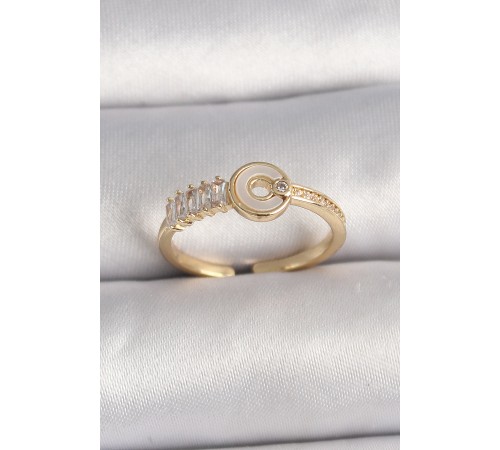 Pirinç Gold Renk Zirkon Taşlı Ayarlanabilir Kadın Yüzük - TJ-BYK3561