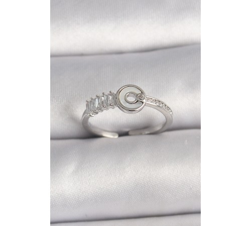 Pirinç Gümüş Renk Zirkon Taşlı Ayarlanabilir Kadın Yüzük - TJ-BYK3562