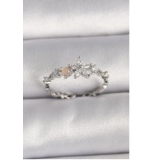 Pirinç Gümüş Renk Zirkon Taşlı Çiçek Model Ayarlanabilir Yüzük - TJ-BYK3564