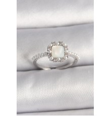 Pirinç Gümüş Renk İncili Kare Beyaz Mineli Ayarlanabilir Kadın Yüzük - TJ-BYK3568