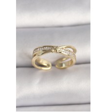 Pirinç Gold Renk Zirkon Taşlı Yıldız Detaylı Ayarlanabilir Kadın Yüzük - TJ-BYK3573