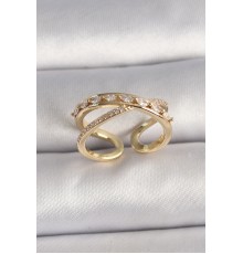 Pirinç Gold Renk Zirkon Taşlı Ayarlanabilir Kadın Yüzük - TJ-BYK3577