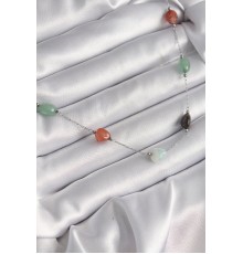 316L Çelik Gümüş Renk Zincir Renkli Doğaltaş Model Kadın Kolye - TJ-BKO9660