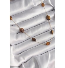 316L Çelik Gold Renk Zincir Kahvrengi Doğaltaş Model Kadın Kolye - TJ-BKO9661