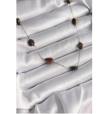 316L Çelik Gümüş Renk Zincir Kahverengi Doğaltaş Model Kadın Kolye - TJ-BKO9662