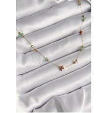 316L Çelik Gold Renk Zincir Renkli Doğaltaş Model Kadın Kolye - TJ-BKO9663