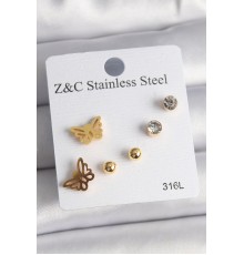 316L Çelik Gold Renk Zirkon Taşlı Figür Kadın Küpe Seti - TJ-BKP10007