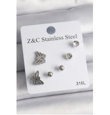 316L Çelik Gümüş Renk Zirkon Taşlı Model Kadın Küpe Seti - TJ-BKP10008