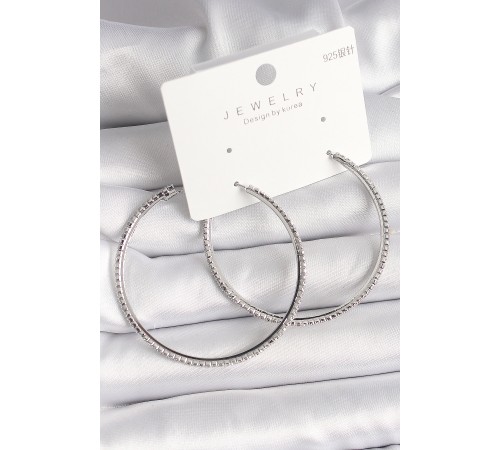 Pirinç Gümüş Renk Zirkon Taşlı Halka Model Kadın Küpe - TJ-BKP10016