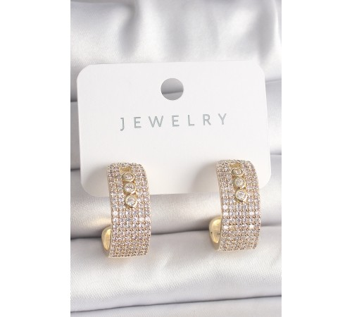 Pirinç Gold Renk Zirkon Taşlı Halka Messika Model Kadın Küpe - TJ-BKP10017