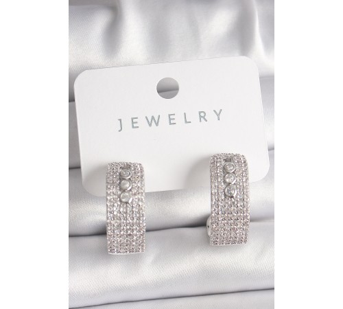 Pirinç Gümüş Renk Zirkon Taşlı Halka Messika Model Kadın Küpe - TJ-BKP10018