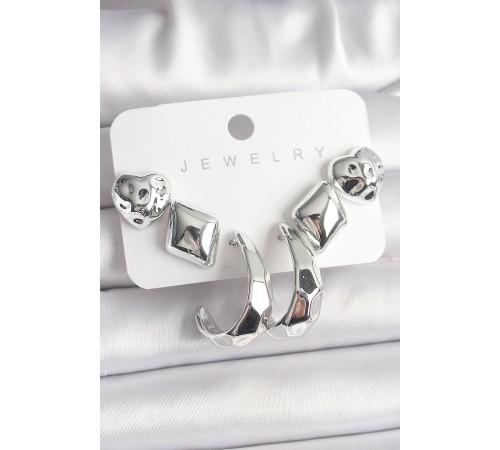 Gümüş Renk Kalp Halka Figür CCB Plastik Kadın Küpe Seti - TJ-BKP10019