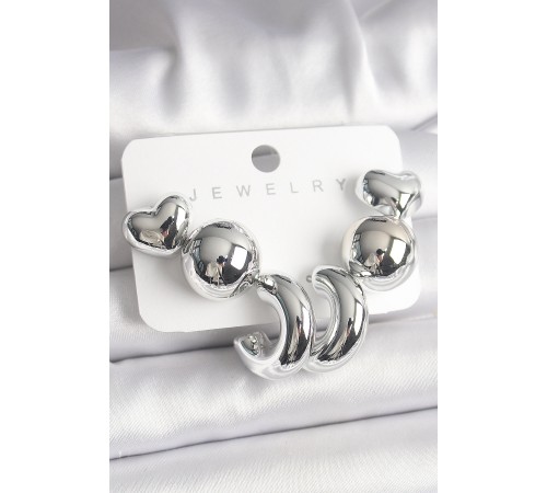 Gümüş Renk Kalp Halka Figür CCB Plastik Kadın Küpe Seti - TJ-BKP10023