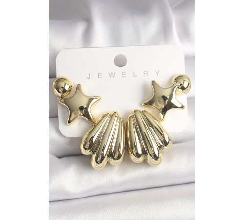 Gold Renk Yıldız Deniz Kabuğu Model CCB Plastik Kadın Küpe Seti - TJ-BKP10032