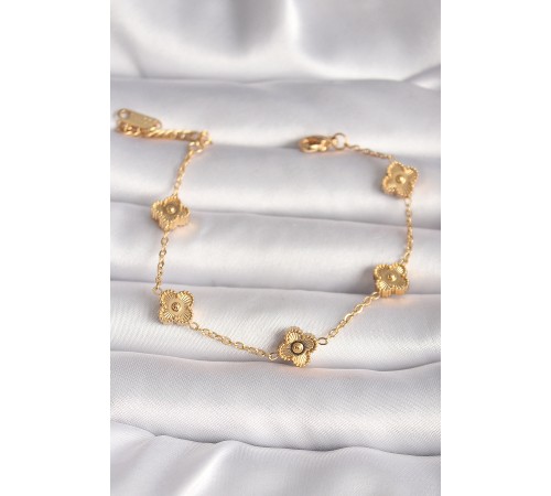 316L Çelik Gold Renk Baby Boy Yonca Model İşleme Detay Kadın Bileklik - TJ-BB6641