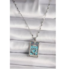 316L Çelik Gümüş Renk Pembe Zirkon Taşlı Taç Kalp Portre Model Kadın Kole - TJ-BKO9669