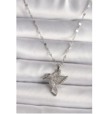 316L Gümüş Renk Zirkon Taşlı Sinek Kuşu Model Kadın Kolye - TJ-BKO9675